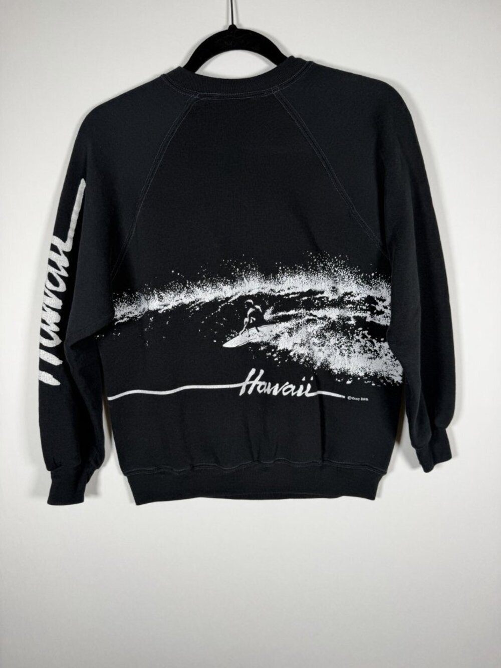 Vintage 70s 80s Crazy Shirts black retro wrap-around surf Hawaii sweatshirt M - Picture 3 of 9